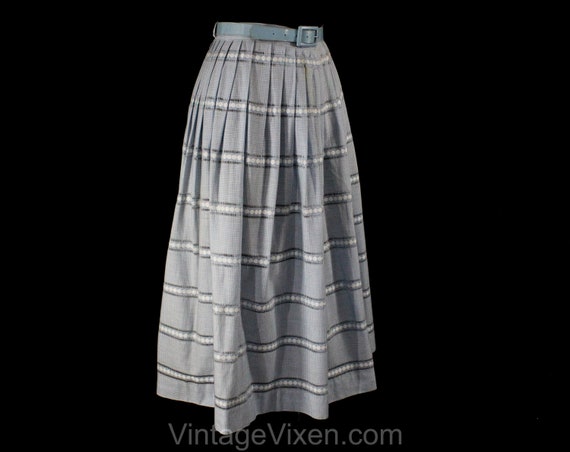 1950s Gingham Skirt - Light Blue Checked Cotton 5… - image 8