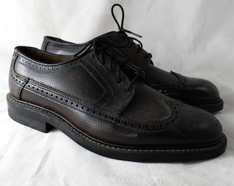 Boy's Dress Shoes - 1950s 60s Dark Brown Leather Wingtip Oxfords - Child Boy's Size 4 D Width Big Kid Formal Shoe - Handsome Deadstock NIB