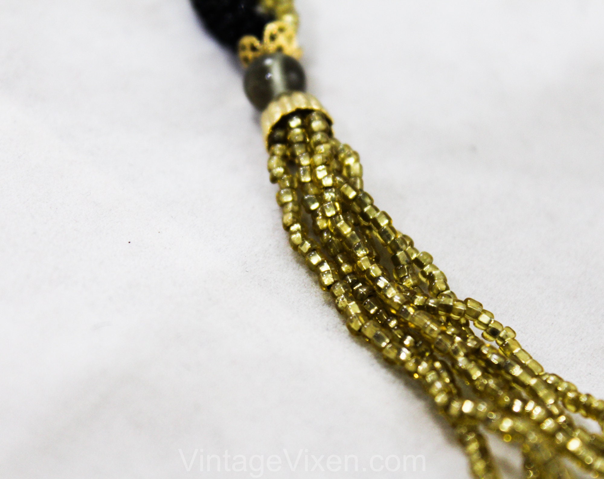 Glass Seed Bead Braided Belt with Tassel Beaded Braid Belt with Tassels - Black & Gold Glass Beads  main image 4