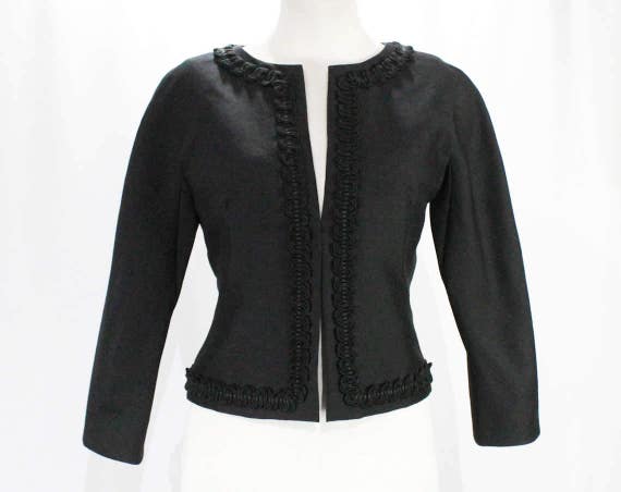 1950s Black Jacket - Sharp Tailored Crop Waist Bl… - image 5