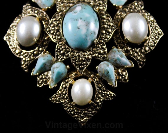 Antique Style Turquoise Brooch Pin or Pendant - C… - image 2