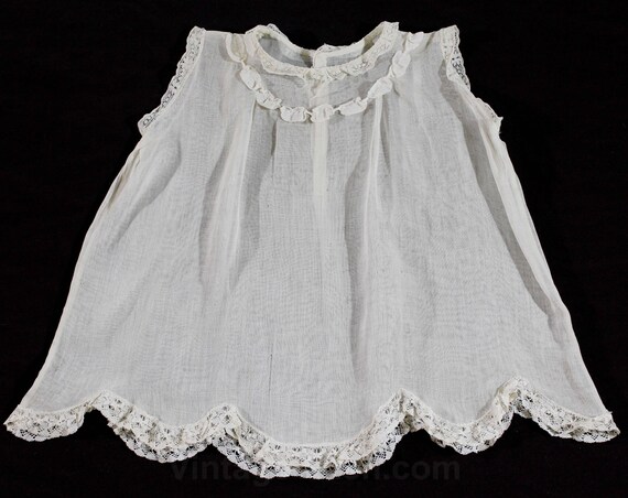 Baby Girls Antique Dress - 1920s Ecru Cotton Chemi