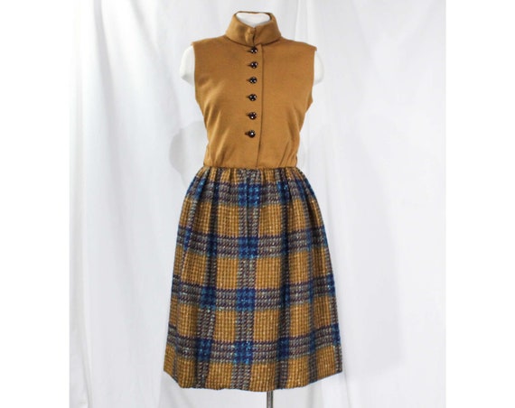 Size 4 Mod Designer Dress - 1960s Brown & Turquois