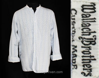 Men's 1930s Dress Shirt - Size Large Blue & White Fine Cotton