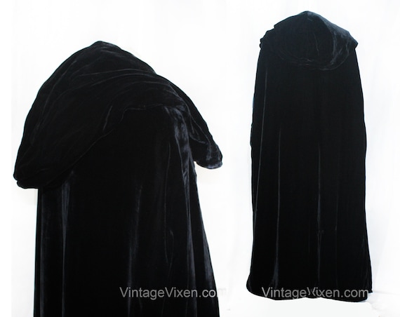 1930s Black Velvet Cape with Hood - Small Medium … - image 10