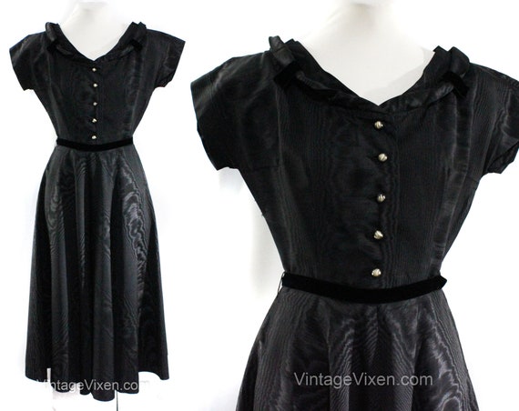 1940s Black Dress - Gorgeous Small 40s 50s Moire … - image 2