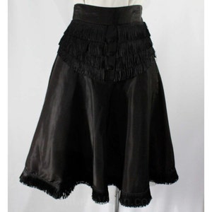 Size 2 1940s Cigarette Girl Style Black Skirt - Flared Taffeta with Fringe - Small 40s 50s Pin Up Skirt - Post WWII Burlesque - Waist 24