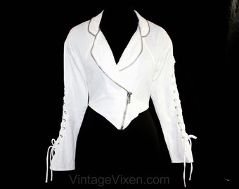 Sexy 1990s Rock Star Small Biker Jacket - Winged Heart - Zippers & Laced Sleeves - Climax Label - Size 4 Heavy Metal 90s Rock Band Designer