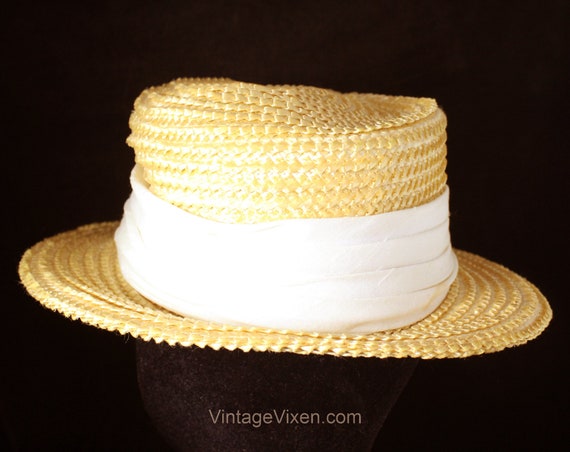 1960s Yellow Breton Hat from I. Magnin - Wide Sum… - image 3