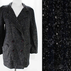 Size 8 Retro Jacket - 1930s Inspired 1990s Coat - Medium Size Striped & Flecked Wool - Charcoal Gray Navy Black - New York Girl Label image 1