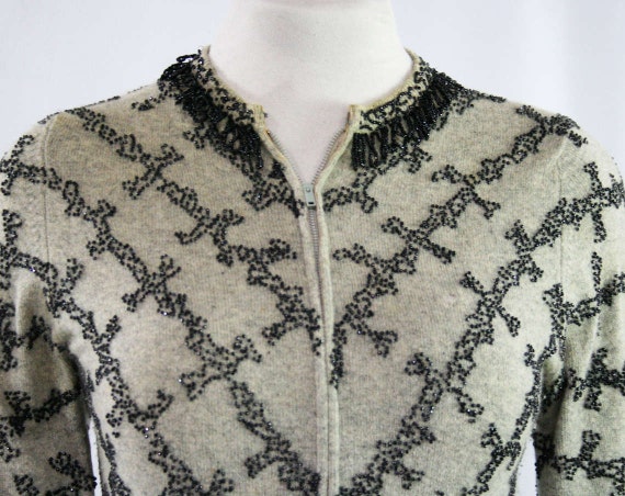 1950s Beaded Sweater - Soft As Cashmere - Charcoa… - image 2