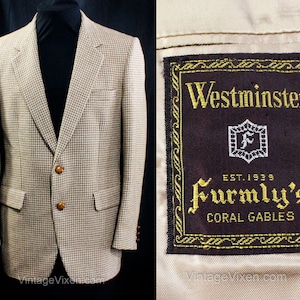 Men&#39;s 1960s Suit Jacket - Small Brown & Beige Houndstooth Wool Blazer - Mens 60s Brown Sport Coat - Posh Coral Gables Miami Label - Chest 40