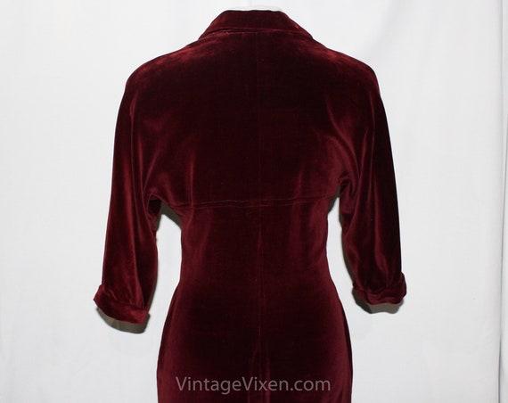 XS 1950s Designer Dress - Cranberry Red Velveteen… - image 9