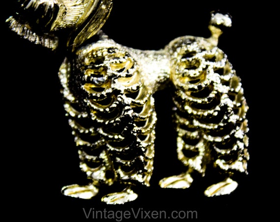 Nodding Poodle 1950s Brooch - Cute Gold Hued Frou… - image 3