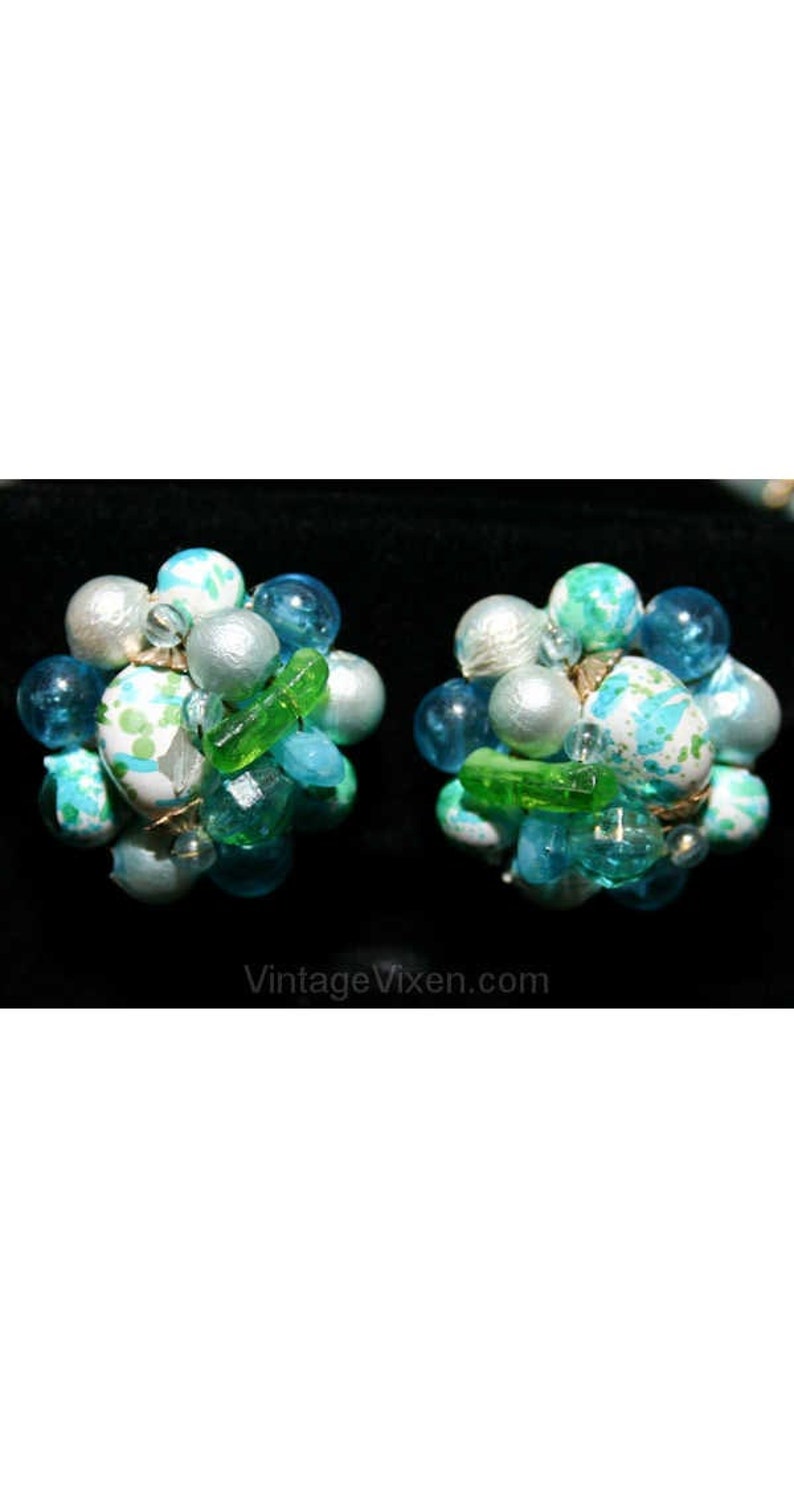 Double Strand Spring Green and Blue Hong Kong FINAL SALE Resort Chic 1960s Turquoise Speckled Necklace /& Earrings Secretary Chic