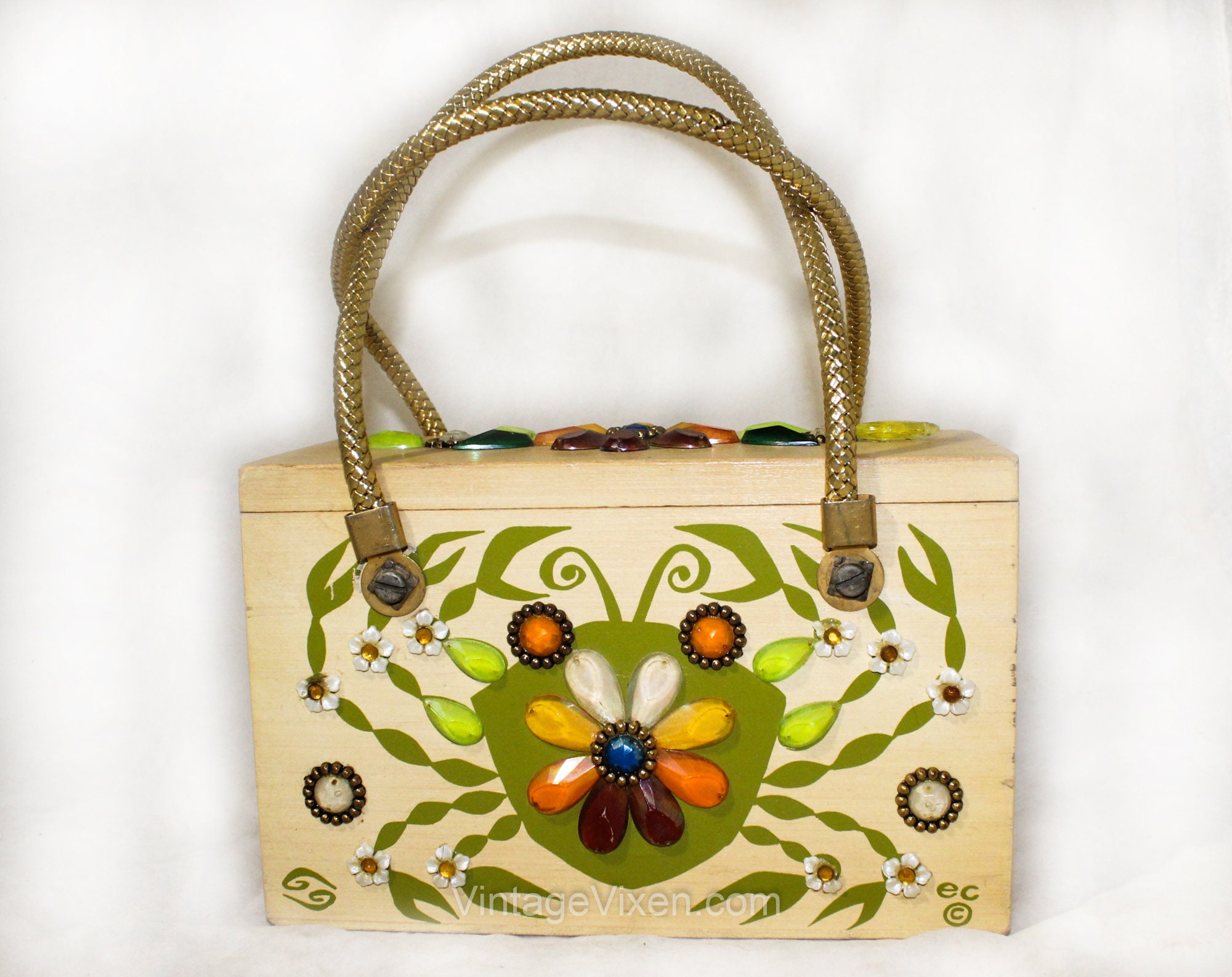 1960s Enid Collins Box Purse - Crab Sea Life Ocean Cancer