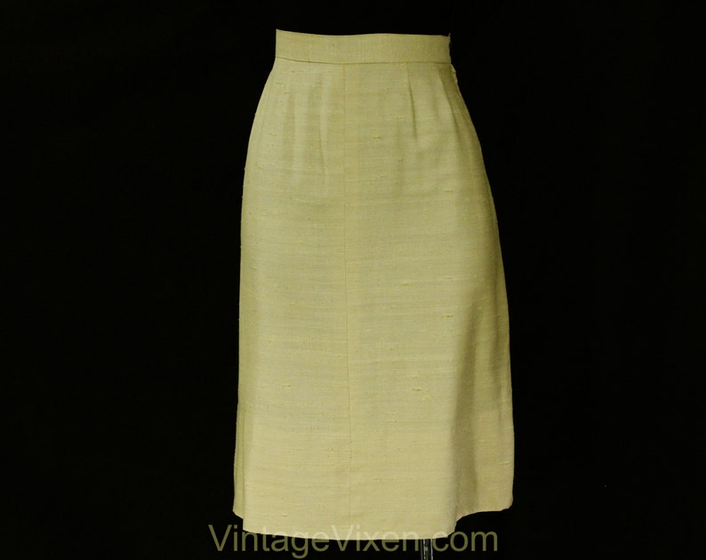 Waist 30 Late 50s Early 60s with Pockets Size 10 Taupe Suit 1950s Golden Yellow Faux Silk Tailored Jacket and Skirt by Peck /& Peck