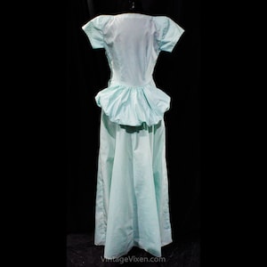 1940s Evening Dress Aqua Blue Nylon Small Size 4 Sea Green Formal Gown Pouf Bustle Back Long Ankle Length Post WWII Waist 25 image 8