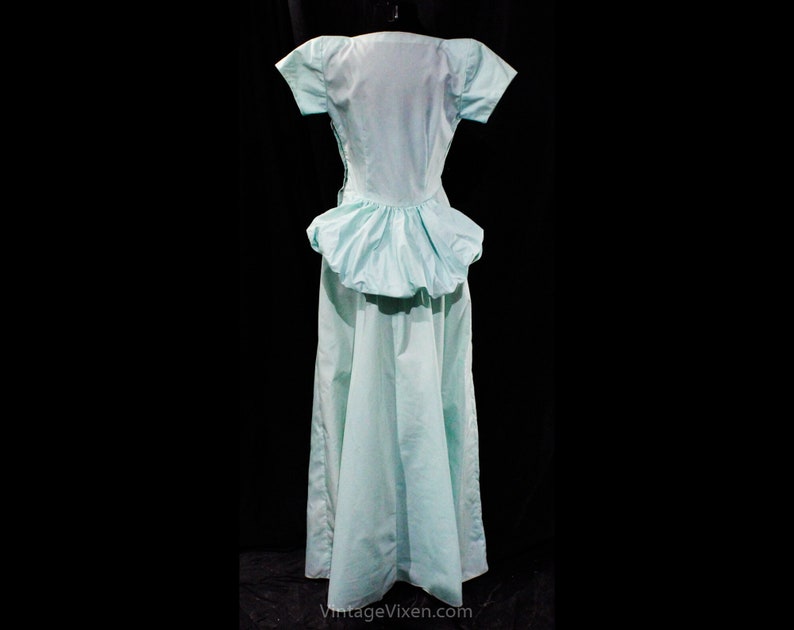 1940s Evening Dress Aqua Blue Nylon Small Size 4 Sea Green Formal Gown Pouf Bustle Back Long Ankle Length Post WWII Waist 25 image 8