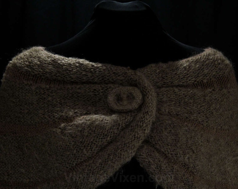 1950s Fluffy Mocha Knit Wrap 50s 60s Light Brown Shoulder Shawl Any Size Soft Mohair Wool Shrug 47393 Bombshell Style Autumn