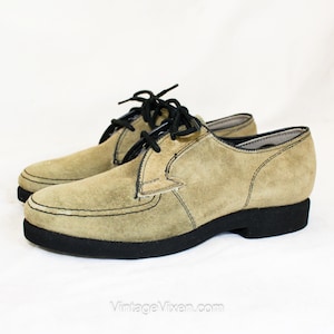Boy&#39;s Dress Shoes - Authentic 1960s Gray Suede Oxfords - Child Size 12 1/2 Leather Shoe - Little Boy&#39;s 60s Preppy Deadstock in Box NIB