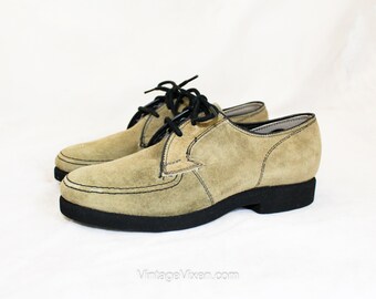 Boy's Dress Shoes - Authentic 1960s Gray Suede Oxfords - Child Size 12 1/2 Leather Shoe - Little Boy's 60s Preppy Deadstock in Box NIB