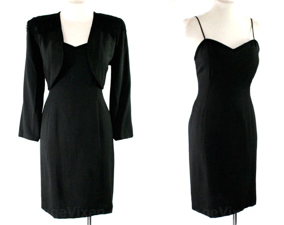 1990s Black Dress - 1940s Inspired Strappy Cockta… - image 1