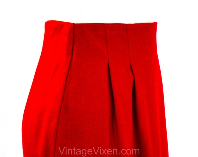 Size 6 Red Fitted Skirt 1980s Sexy Chic Wool Classic Fall Winter Career Clothes Pegged Waist 80s 90s Gorgeous Scarlet Hue Waist 25.5 image 4