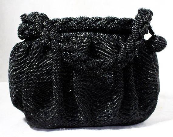 Black Beaded Evening Bag circa 1938 - Heavy Cavia… - image 2