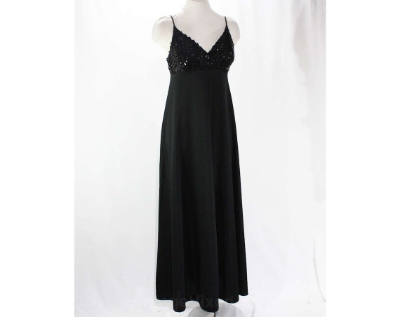 1970s Black Dress - Strappy & Sexy Maxi Dress wit… - image 1
