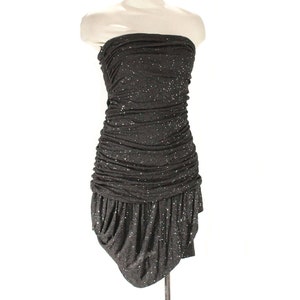 Strapless Party Dress - 80s Designer Pewter Gray Knit Cocktail - Angelo Tarlazzi Paris France - Sparkling Metallic Silver - XS Bust 32