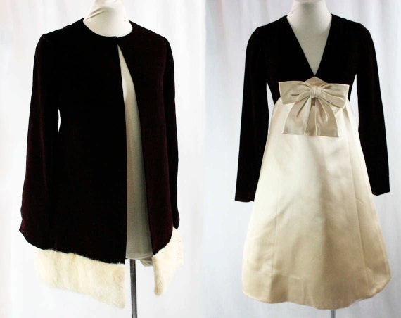 Size 4 Sarmi Dress & Fur Trimmed Jacket - Burgundy