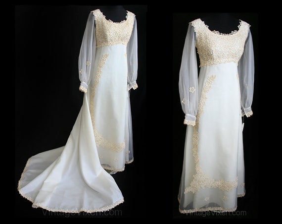 Size 10 Wedding Dress - Elegant 1970s Star Flower… - image 1