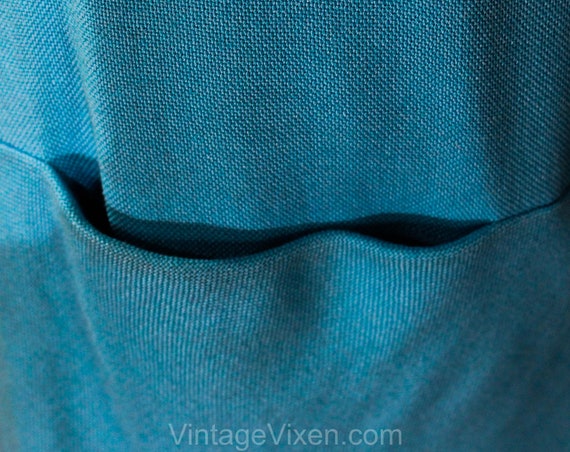 Turquoise Linen Dress - Mod 1960s Ocean Blue Faux… - image 5