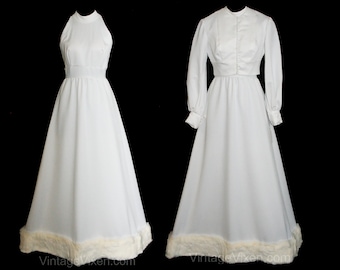 Winter Wedding Dress - Gorgeous 1960s Sleeveless Bridal Gown & Jacket with Posh Fur Trim - Size 8 Bust 36 Waist 28 - Mod Mid Century - 25841