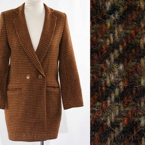 London Designer Tweed Jacket - Stephen Marks Boutique - Haute Quality 1980s Blazer - 3/4 Length - Leather Elbows - Small Size 4 Bust 36