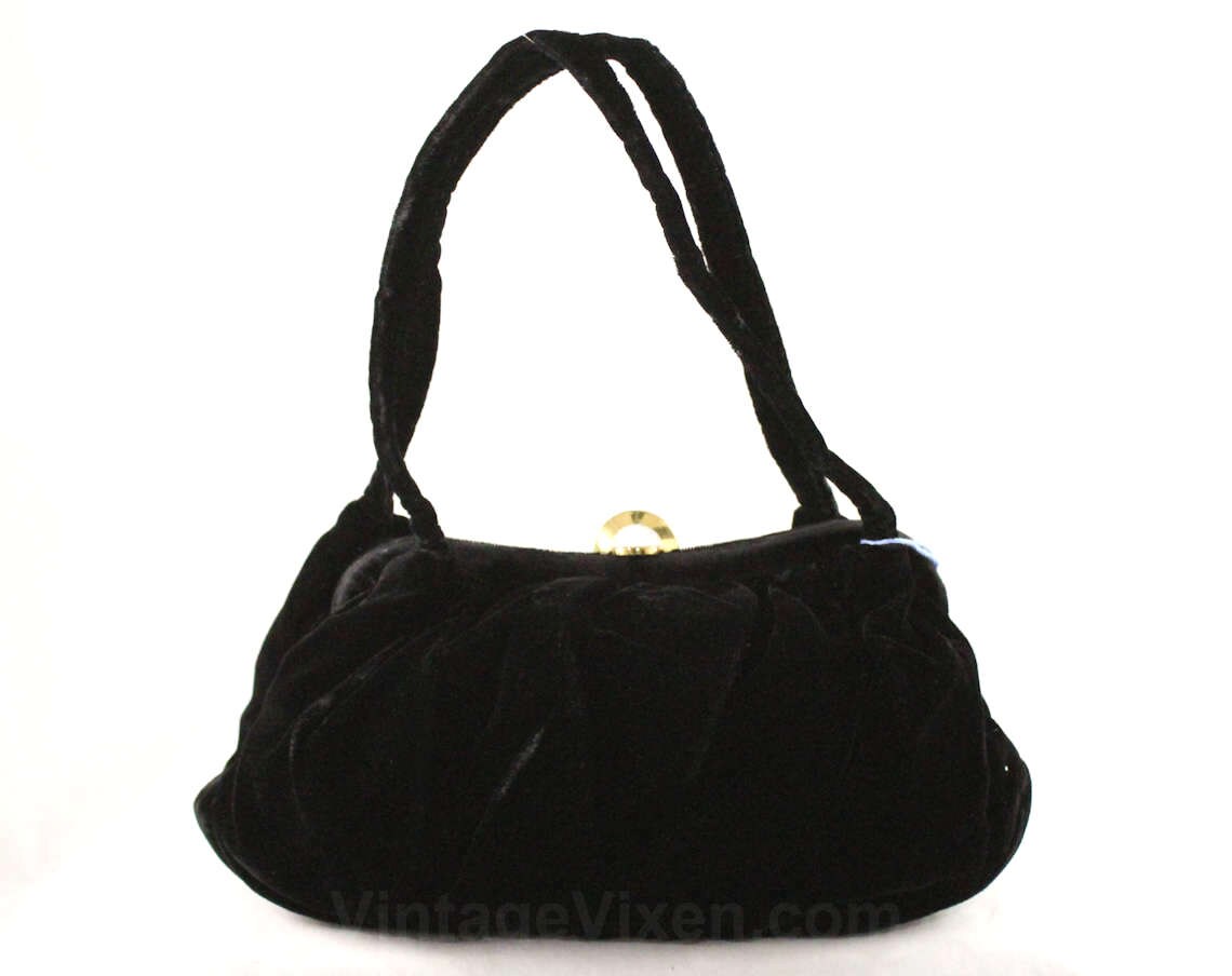 1940s Black Velvet Handbag Formal Purse 40's 50's | Etsy