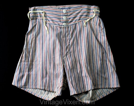 1930s Boys Boxer Shorts - Blue & Maroon Stripe Aut