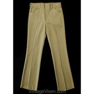 Men&#39;s Medium 60s Pants - Mod Late 1960s Khaki Brown Tailored Pant - Boot Cut Flare Leg Trouser - Savoy Deadstock - Waist 33 - Inseam 35.25