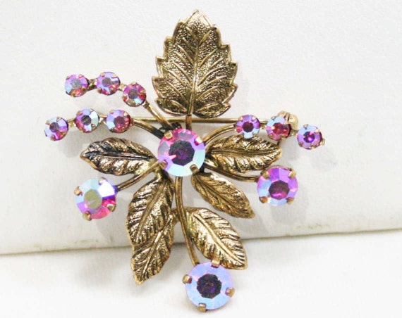 Brilliant Pink Rhinestone Pin - 1950s 1960s Brooc… - image 1