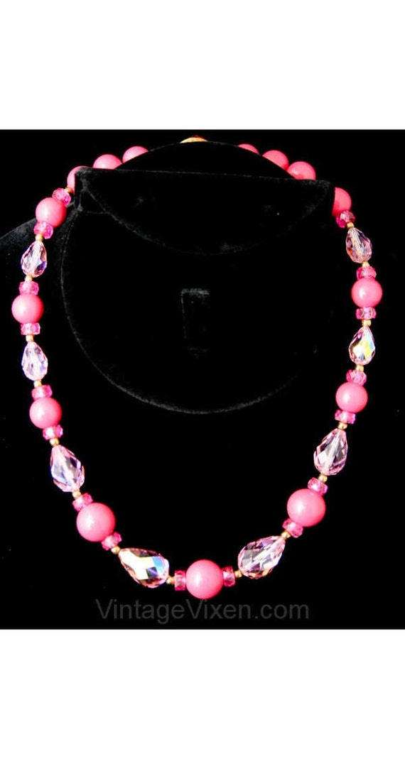 Pretty in Pink 1950s Cut Glass & Beads Necklace -… - image 4