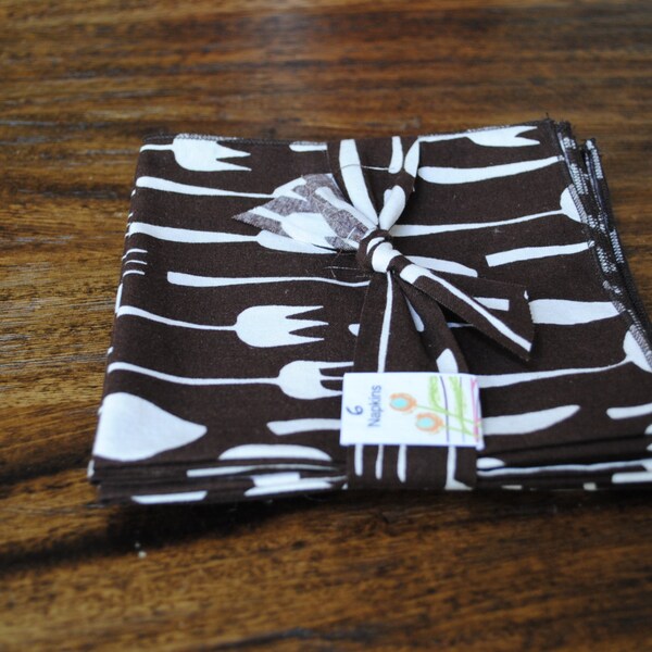 Chocolate brown Cloth Napkins with white print