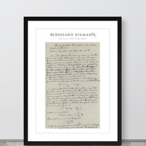 Bernhard Riemann Zeta Function Framed Poster | Historic Mathematics Wall Art | Math History Decor