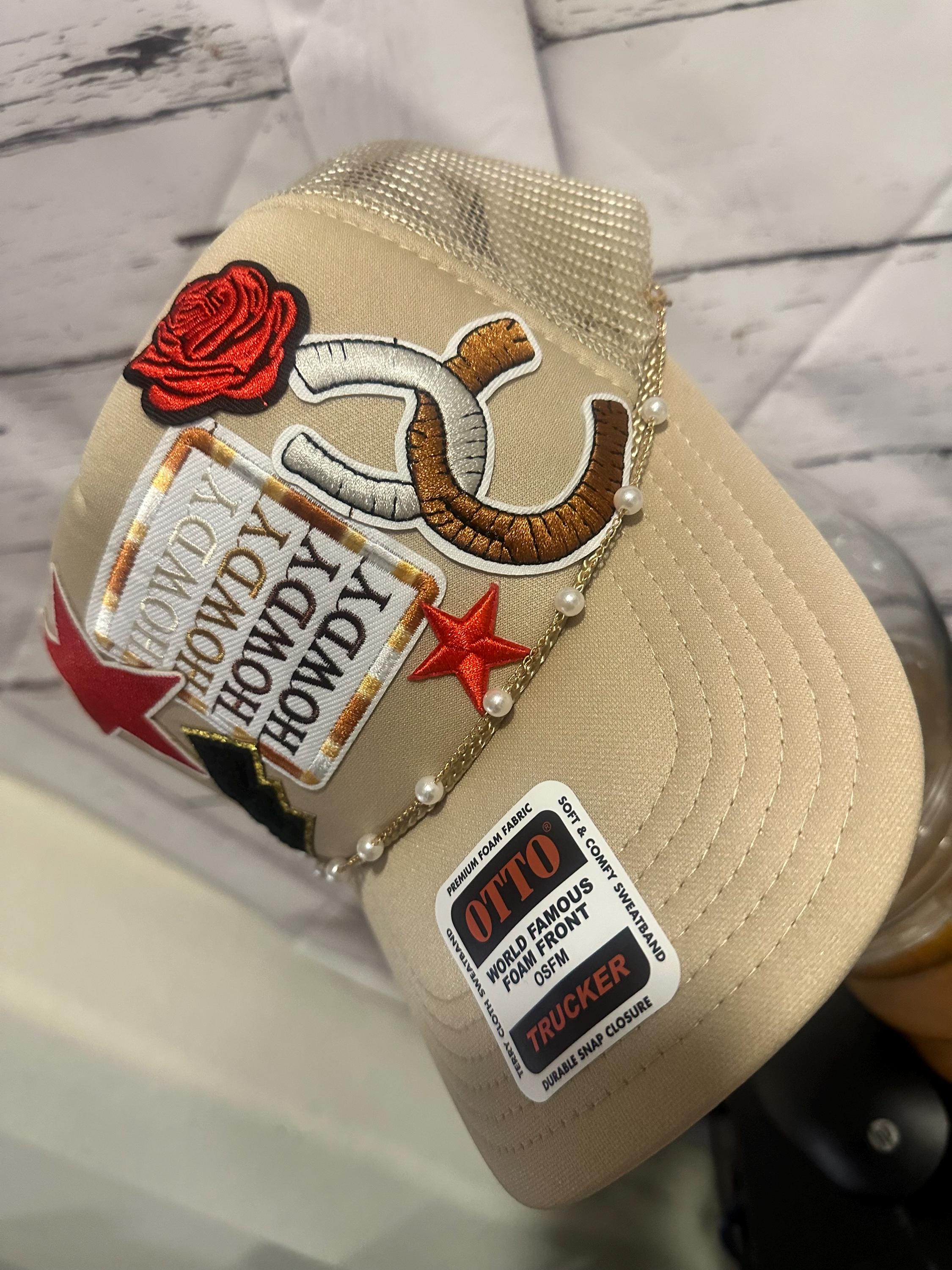 OTTO Beige Trucker Hat with Chevron Patch OTTO CAP® 39-165 Foam Trucker Hat 5 Panel High Crown Trucker  main image 3