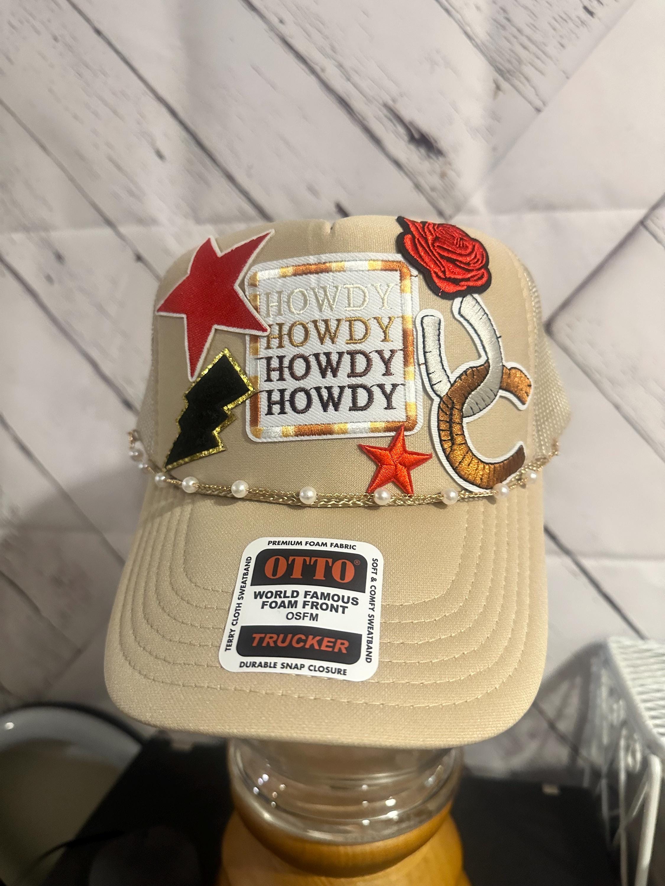 OTTO Beige Trucker Hat with Chevron Patch OTTO CAP® 39-165 Foam Trucker Hat 5 Panel High Crown Trucker  main image 4