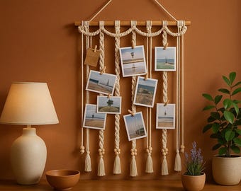 Boho Tassel Photo Wall Hanging with Wooden Clips