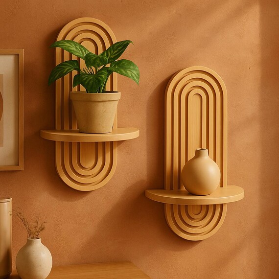 Étagère Murale Boho En Bois – 3 Niveaux, Design Bohème En Marron Rouge, Idéale Pour Décorer Votre Salon Ou Chambre - 4