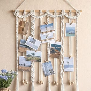 Mur photo bohème à pampilles avec 20 clips, présentoir de collages pour chambre à coucher, dortoir, salon, etc. - belle idée cadeau