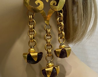 Herve Van Der Straeten Clip Earrings, Vintage Amethyst Earring 