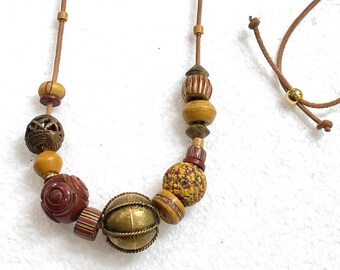 Collar vintage veneciano de cuentas Millefiori, ajustable en cuero